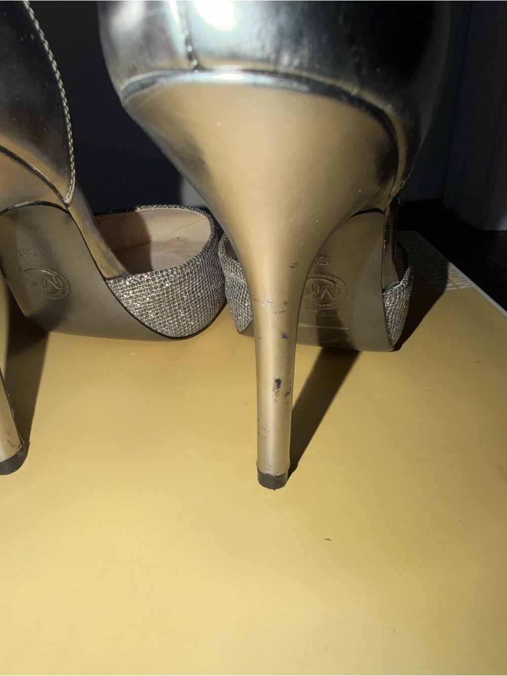 Michael Kors Metallic Silver Glitter Pointed-Toe Ankle-Strap Heels - Picture 10 of 14